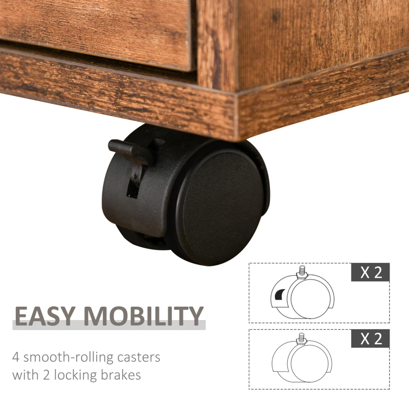 HOMCOM Vertical Filing Cabinet 2 Drawer, Mobile File Cabinet with Wheels for Letter Size, Home Office Organizer, Rustic Brown