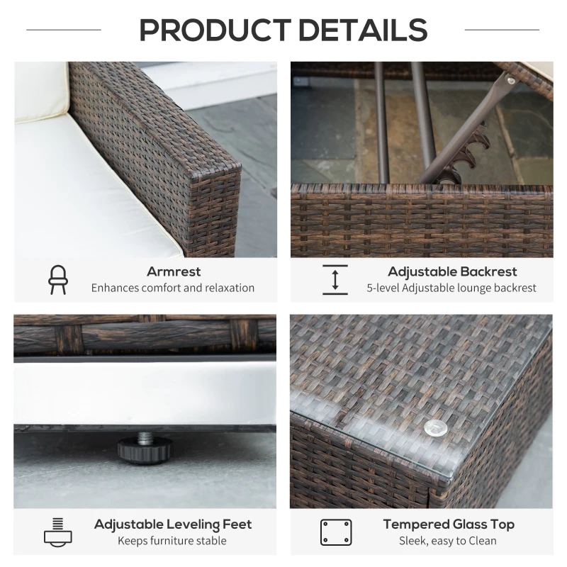 Outsunny 9-Piece Outdoor Patio Sectional Furniture Set, Throw Pillows, 8 Seat Sofa Set, 2 Reclining Chaise Lounge Chairs, Coffee Table, Wicker Conversational Couch, Cushions, Beige