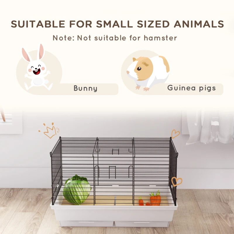PawHut Rabbit Guinea Pig Cage, Bunny Cage Pet Pen with Sliding-Out Trays, Bottom Wood Board, Doors, 24" x 15" x 16"