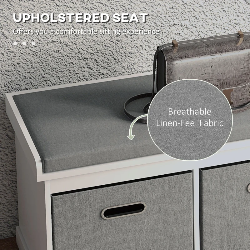 HOMCOM Shoe Storage Bench with Seat, Entryway Bench Seat with Cushion, 2 Fabric Drawers for Hallway, White