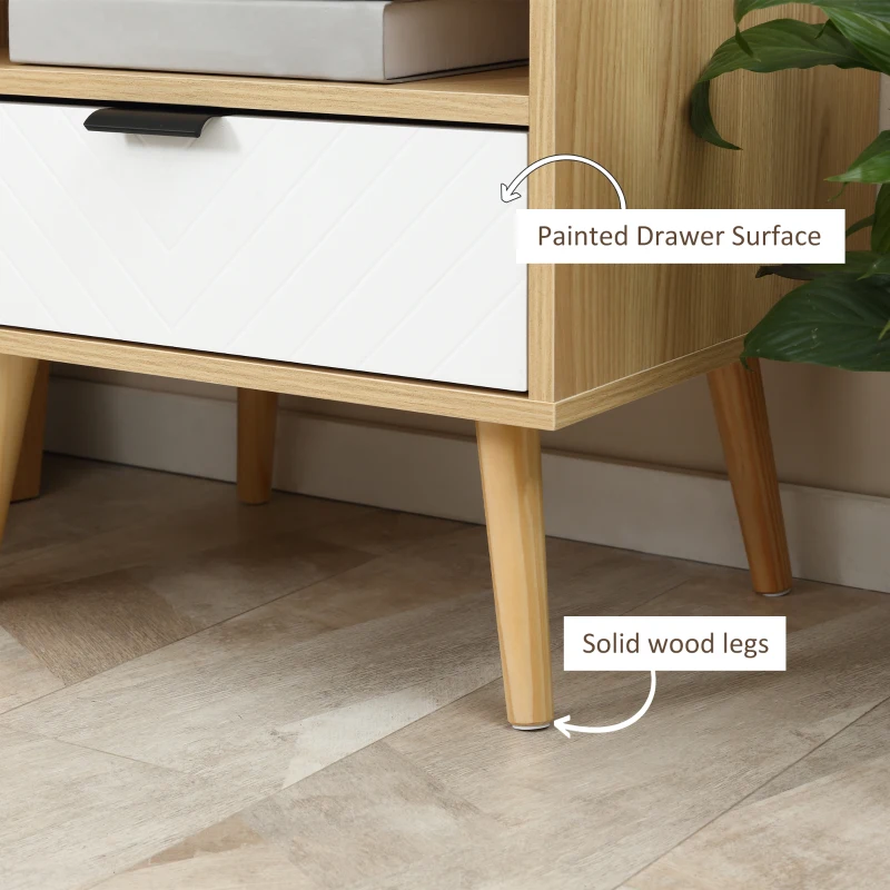 HOMCOM Modern Nightstand, Bedside Table with Drawer and Shelf for Bedroom, Living Room, Natural