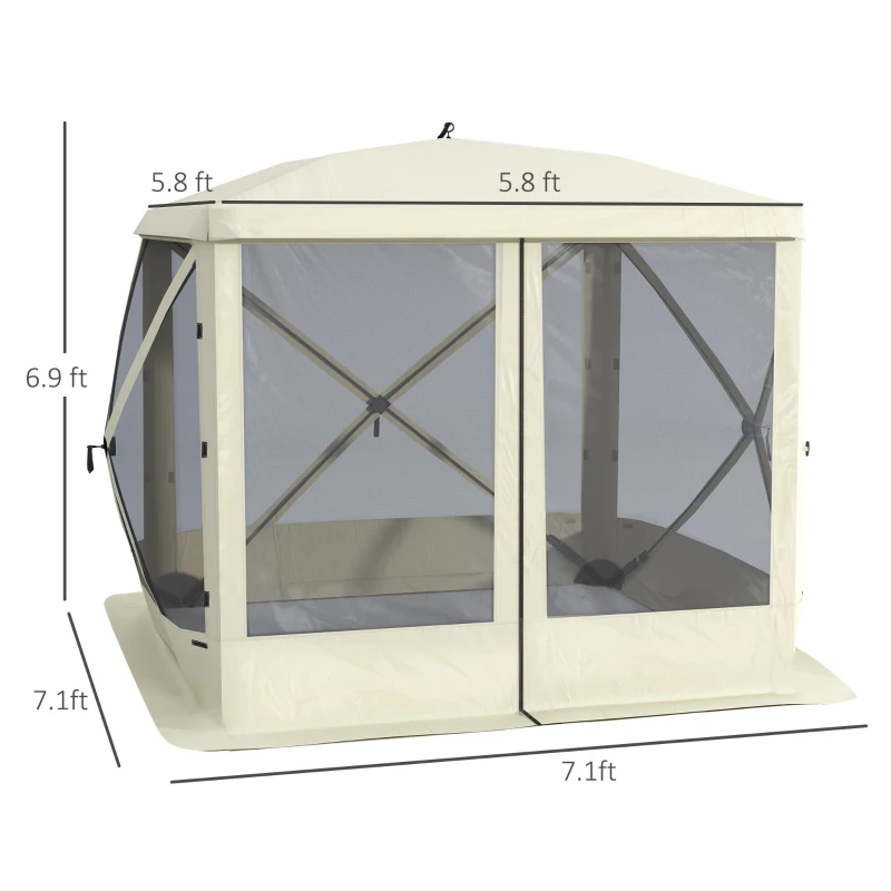 Outsunny Pop Up Camping Canopy Gazebo Screen Shelter Tent with Single Person Easy Set-Up, Ventilating Mesh, Portable Carry Bag for Outdoor Camping Party Event, 7x7FT, Beige