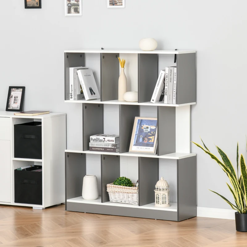 HOMCOM 3-Tier Wooden Bookcase, Display Shelf Freestanding Decorative Storage Shelving, Home Office Grey and White