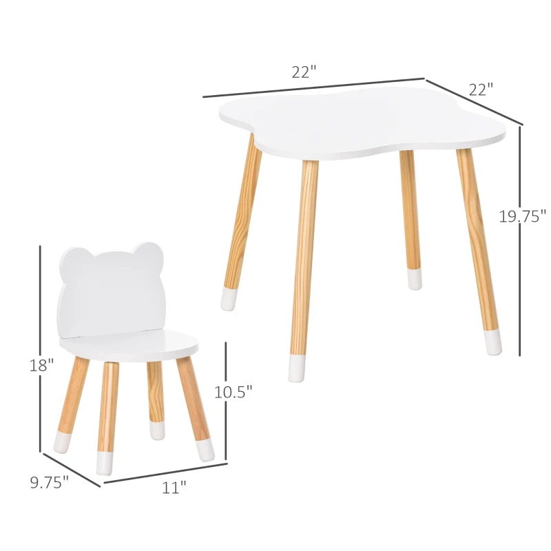 Qaba Wooden Kids Table and Chair Set Ideal for Arts, Meals, Homework, Cute Toddler Activity Table for Age 1-4 Years, White