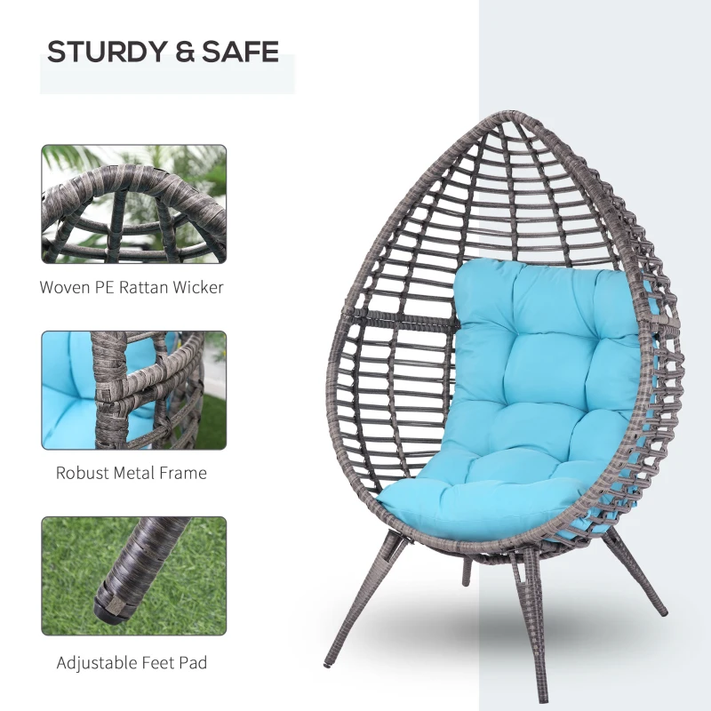 Outsunny Rattan Egg Chair with Cushion, Sky Blue