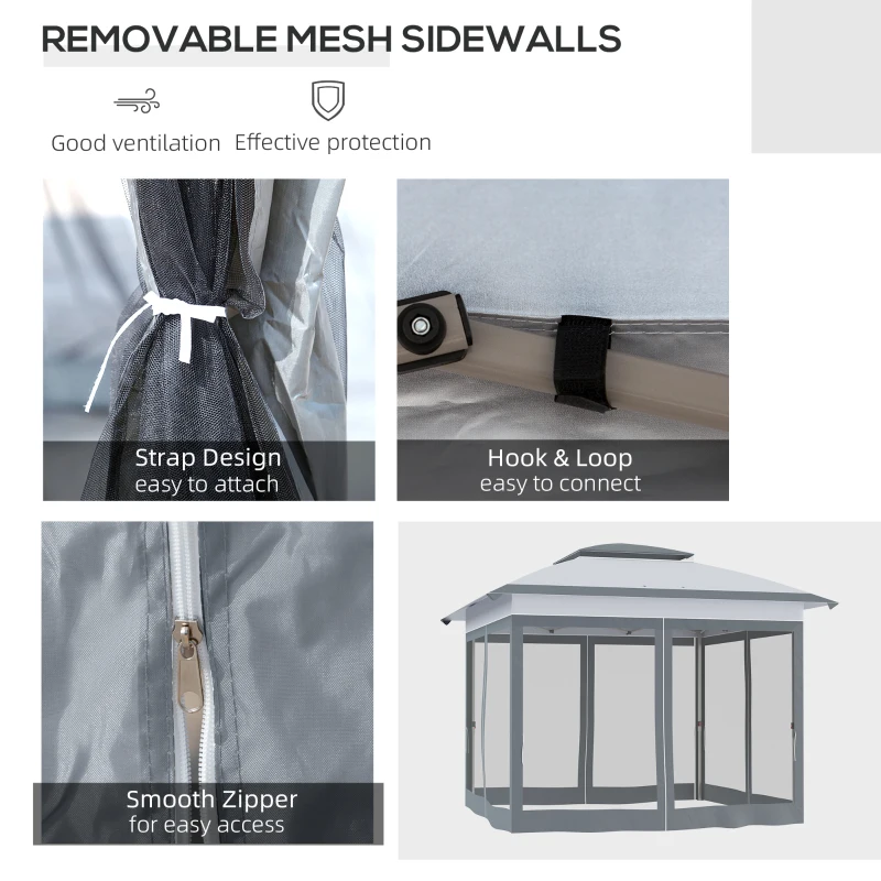 Outsunny 12' x 12' Pop Up Canopy Sun Shade Instant Tent Folding with Mesh Sidewalls, 3-Level Adjustable Height and Storage Bag, Gray