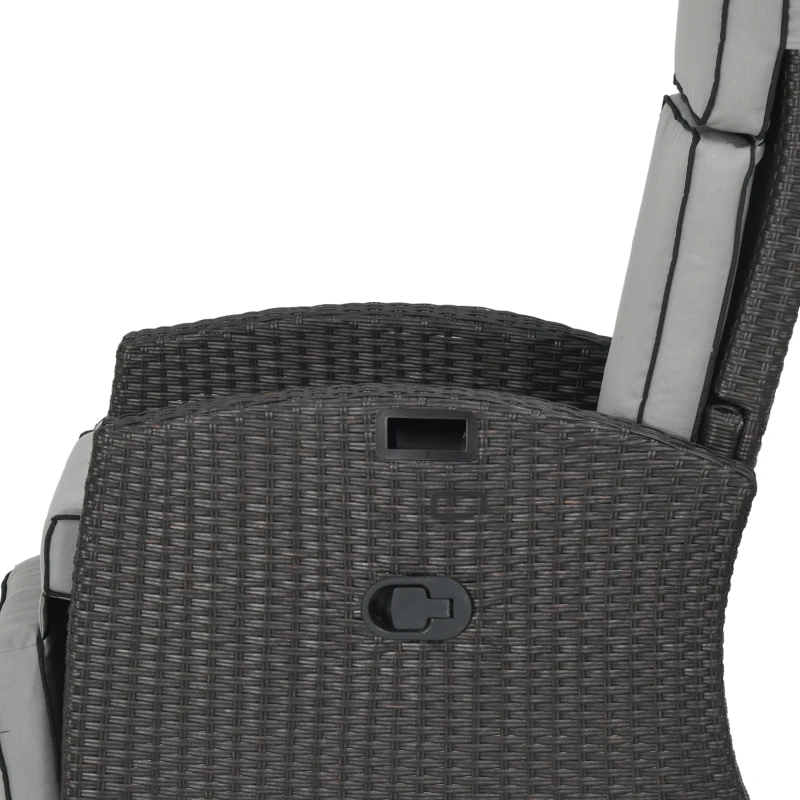 Outsunny Outdoor Recliner Chair with Adjustable Backrest, Cushion, Side Tray, Light Grey