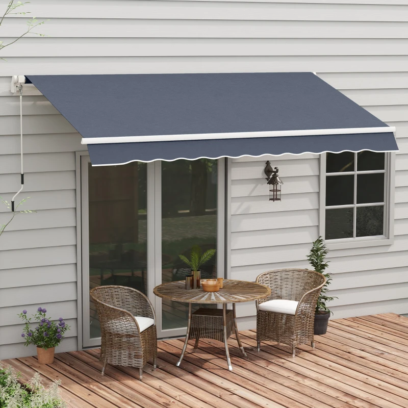 Outsunny 12' x 8' Patio Awning, Canopy Retractable Sun Shade Shelter w/ Manual Crank Handle for Deck, Yard, Dark Gray