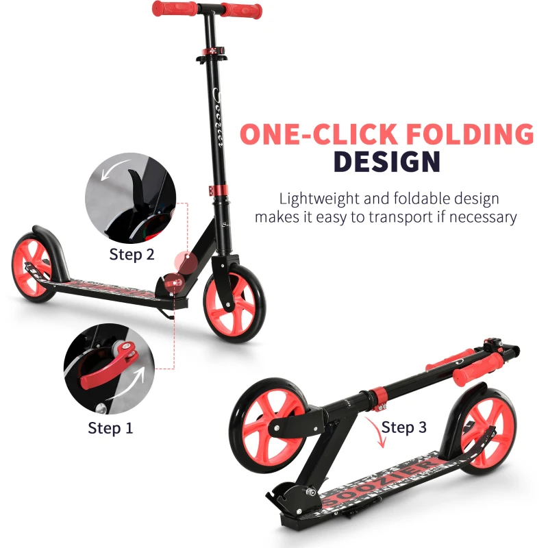Soozier Kick Scooter for 12 Years and Up, Folding Scooter with Height Adjustable Handlebar, Big Wheels and Rear Wheel Brake