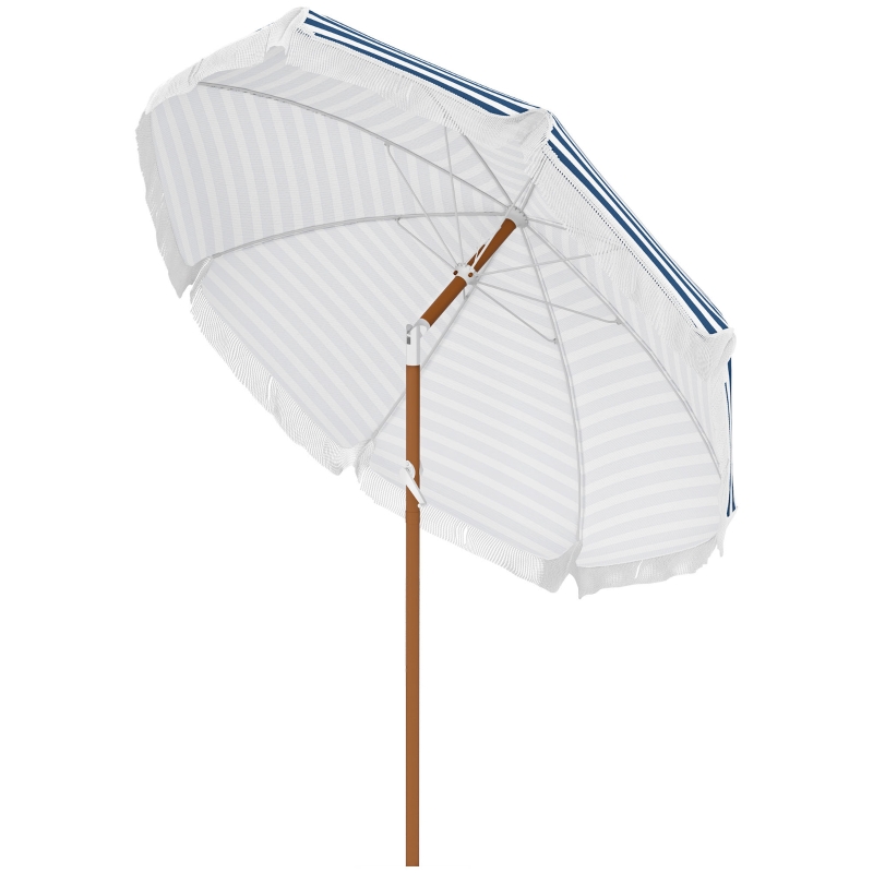 Outsunny 7 x 7 ft Outdoor Umbrella with Tilt, Vent, Patio Market Table Umbrella Parasol with Fringed Ruffles and Flounce, Blue