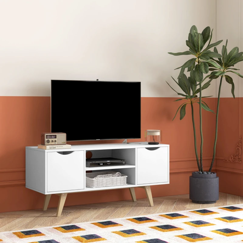 HOMCOM TV Stand with 2 Storage Cabinet Stand for TV's up to 50" for Living Room Office, Storage Entertainment Center, White