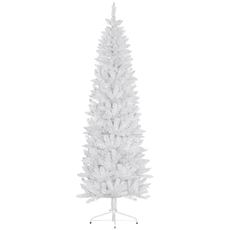 HOMCOM 7ft Tall Pencil Artificial Christmas Tree with 687 Branch Tips with Steel Base, White