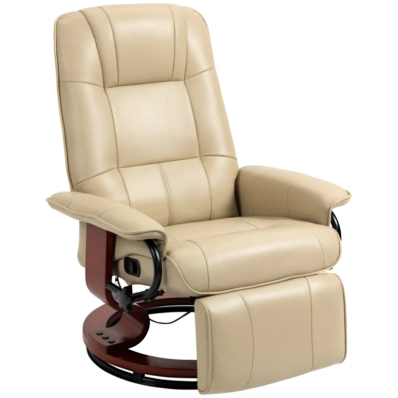 HOMCOM Faux Leather Manual Recliner, Adjustable Swivel Lounge Chair with Footrest, Armrest and Wrapped Wood Base for Living Room, Cream White(m-11)