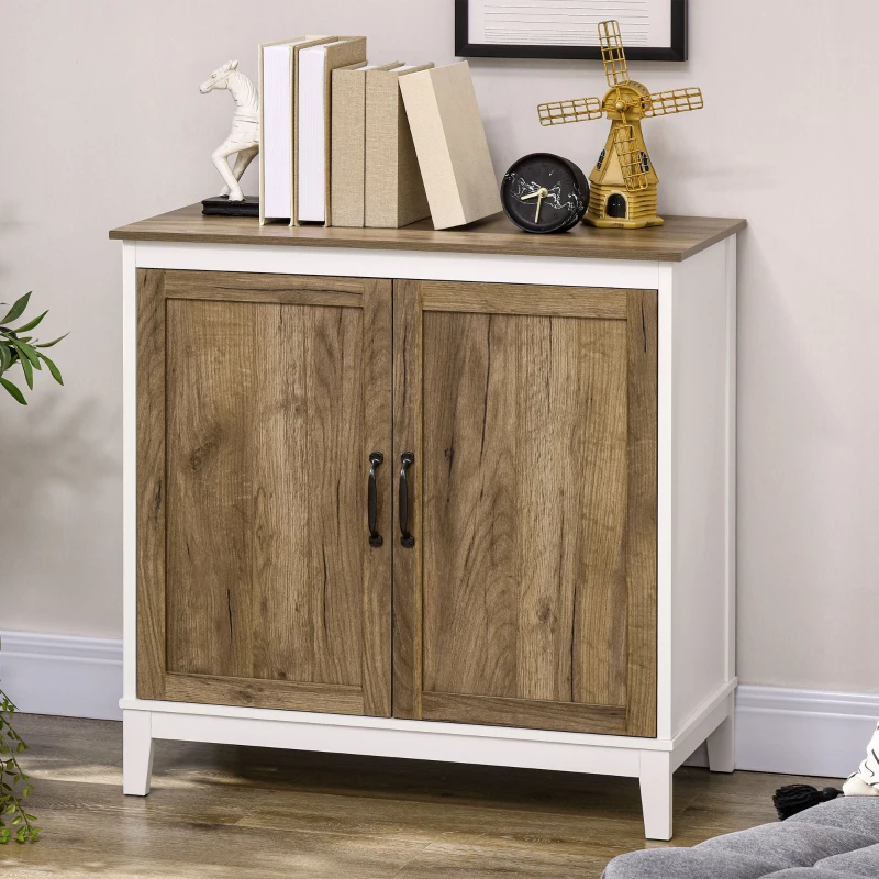 HOMCOM Farmhouse Sideboard, Storage Cabinet with 2 Doors and Shelves Kitchen, Living room, 30.9" x 15.4" x 30.9", Dark Oak