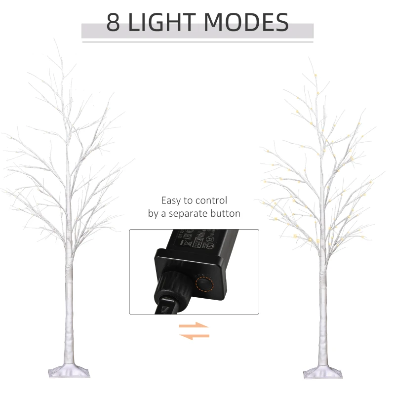 Outsunny 5FT Garden Birch Tree Light with 58 Warm LEDs and 8 Light Modes, DIY Artificial Tree Lamp for Outdoor and Indoor Birthday Wedding Party