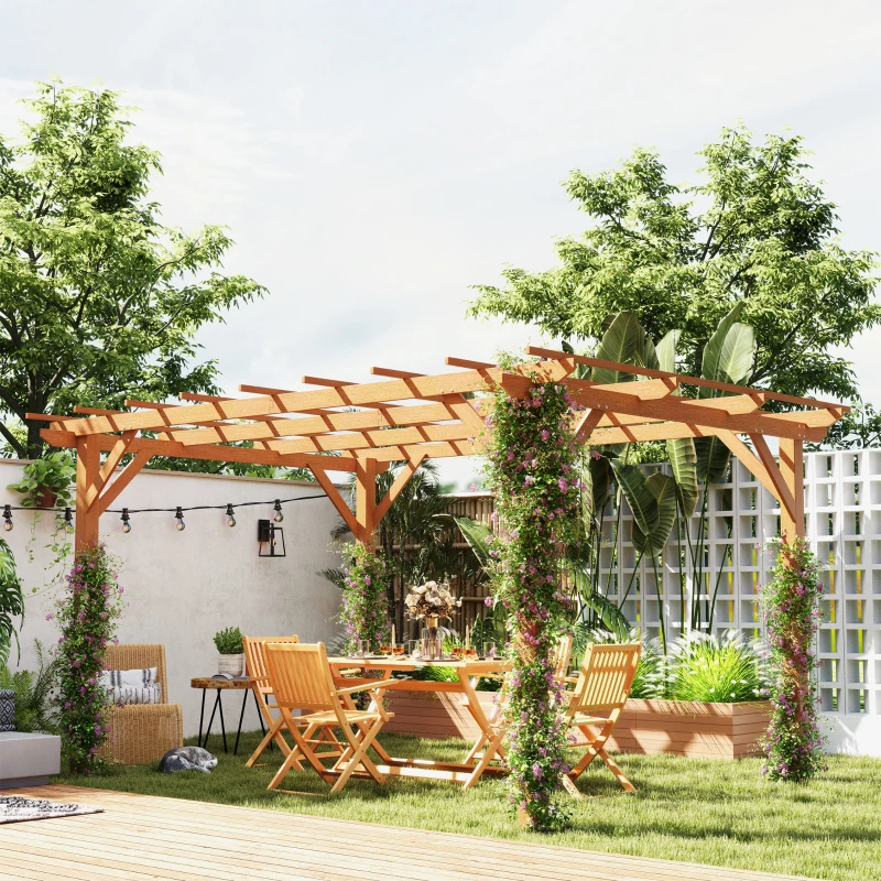 Outsunny 10' x 13' Wood Pergola, Outdoor Gazebo Grape Trellis with Stable Structure for Climbing Plant Support, Dark Brown