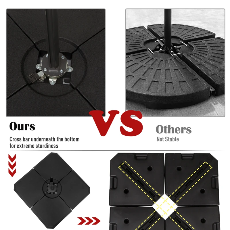 Outsunny 4-Piece Heavy Duty Cantilever Offset Umbrella Stand Base Weight, 264 lb. Capacity, Easy to Fill with Water or Sand