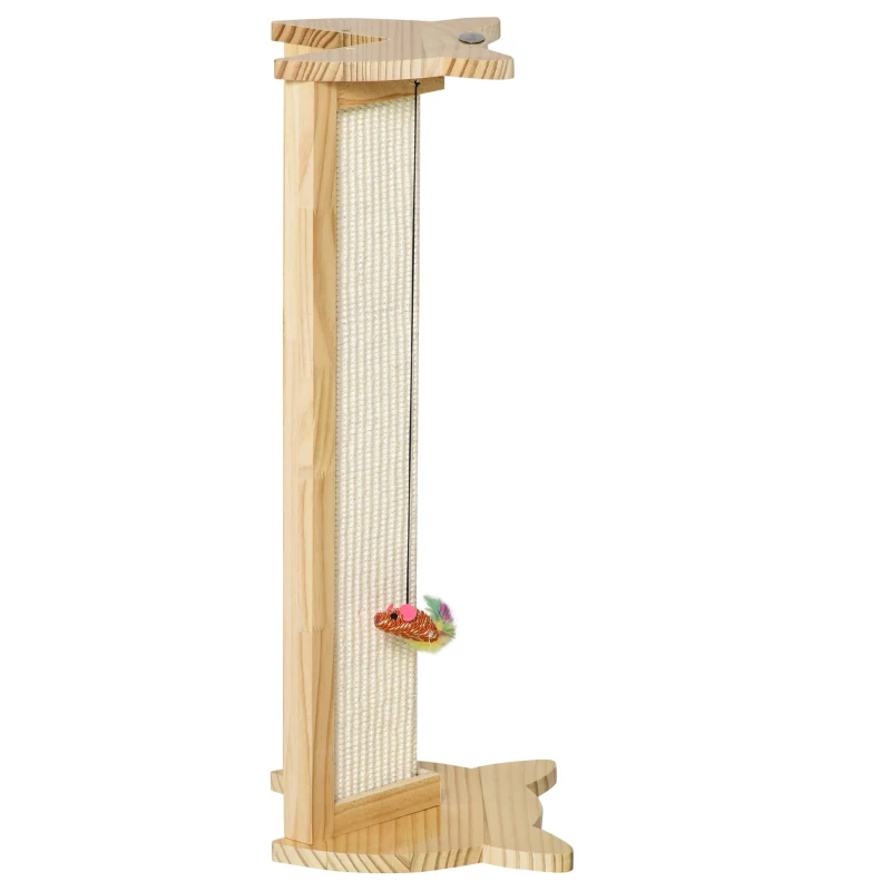 PawHut Sisal Cat Scratching Post, Cute Cat Scratcher with Hanging Funny Toy, 90° Angle for Wall Table Corners, Natural