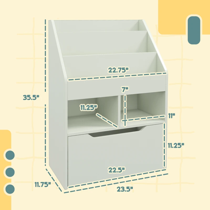 HOMCOM Kids Bookcase Multi-Shelf Book Rack with Mobile Drawer for Books, Toys, Pale Green