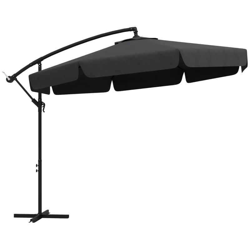 Outsunny 11 FT Cantilever Patio Umbrella Offset Parasol with Cross Base and 8 Ribs for Garden, Black