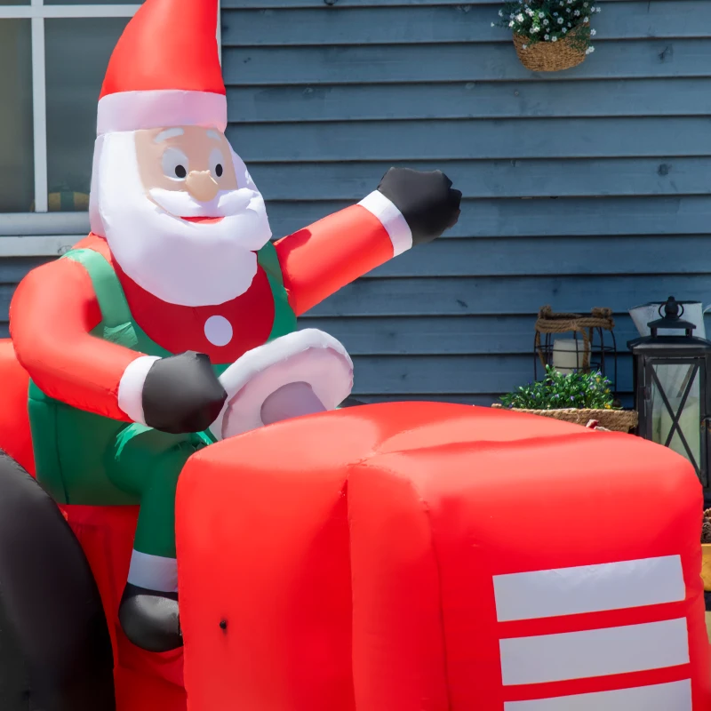 Outsunny 9ft Christmas Inflatables Outdoor Decorations Santa Claus Driving Trailer with Colorful Gift Boxes, Blow-Up LED Yard Christmas Decor for Lawn Garden Party