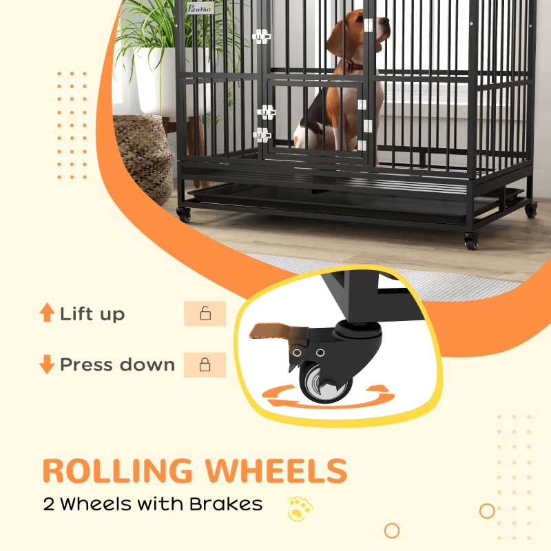 PawHut 49" Heavy Duty Dog Crate with Removable Tray, Doors, Openable Roof, for Large and Extra Large Dogs, Black