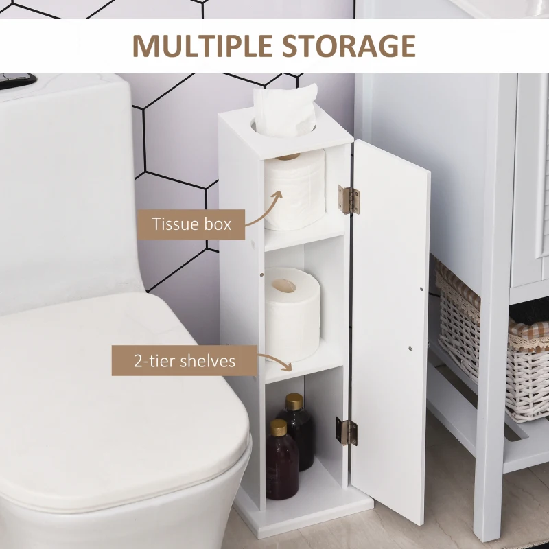HOMCOM Small Toilet Paper Cabinet, Bathroom Corner Cabinet with Doors and Shelves for Paper Shampoo, White