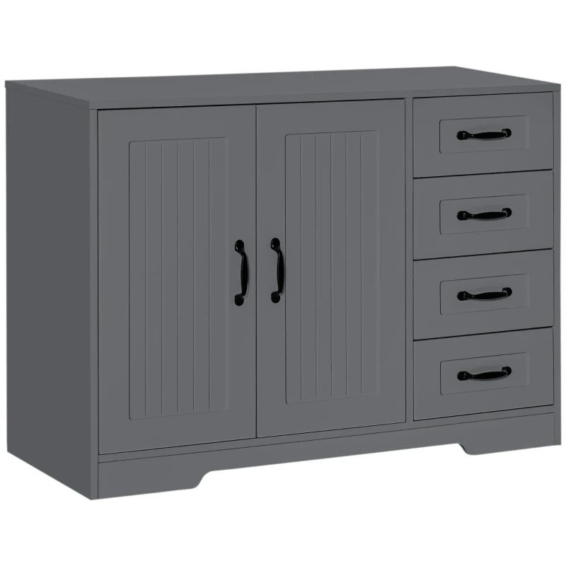 HOMCOM Modern Kitchen Storage Cabinet, Sideboard Buffet Cabinet with Drawers and Beadboard Door, Grey