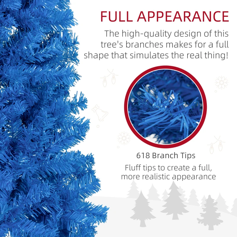 HOMCOM 6FT Pencil Christmas Tree, Artificial Christmas Tree with Automatic Open for Home Party, Blue