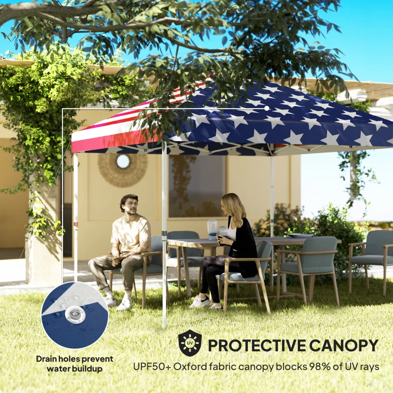 Outsunny 10' x 10' Pop Up Canopy Tent w/ Sidewall, Height Adjustable Instant Sun Shelter w/ Storage Pockets, American Flag Print