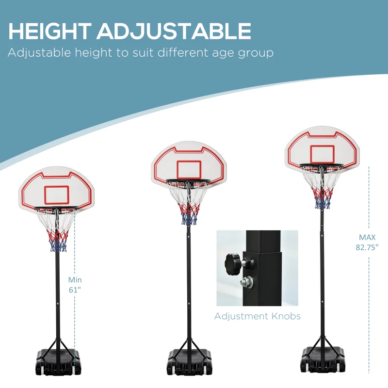 Soozier Portable Basketball Hoop and Stand, 5-7ft Height-Adjustable, with Wheels, 29" Backboard, Ball Holder, Durable Basketball Goal for Indoor and Outdoor Use