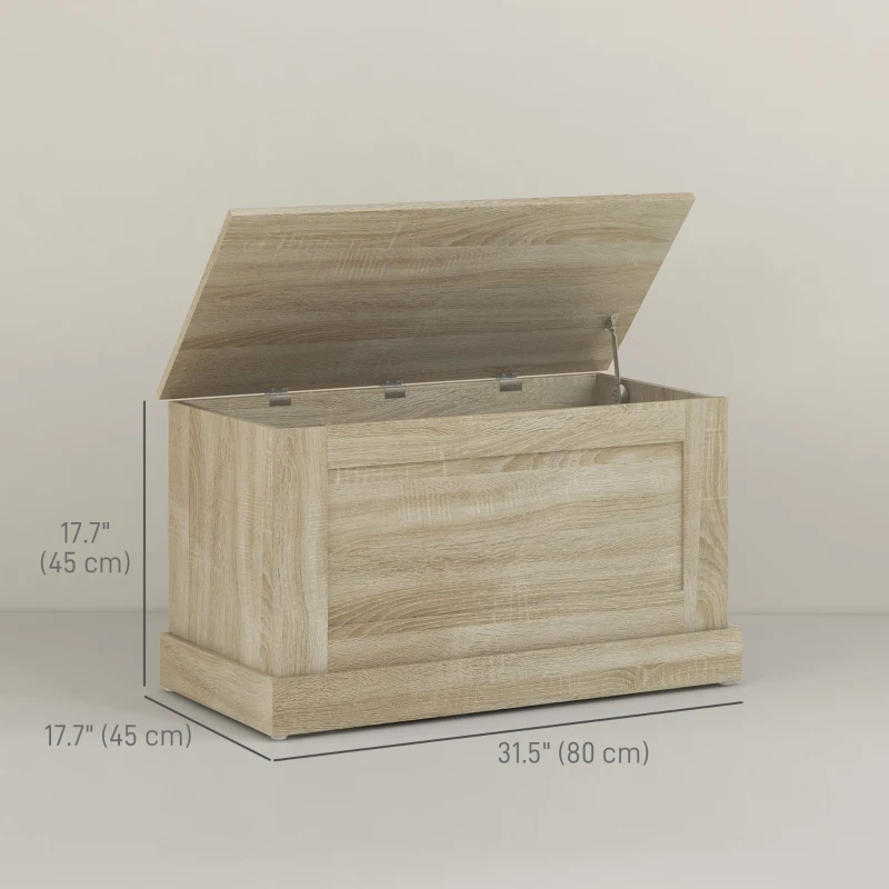 HOMCOM 31.5 Inches Storage Chest, Storage Trunk with Safety Hinge, Wooden Box for Living Room, Natural Wood Grain