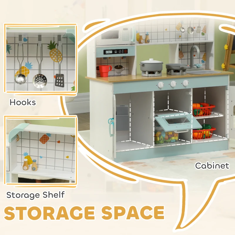 Qaba Play Kitchen, Kids Kitchen Playset with Coffee Machine, Ice Maker, Stove, Microwave, Oven, Sound & Lights