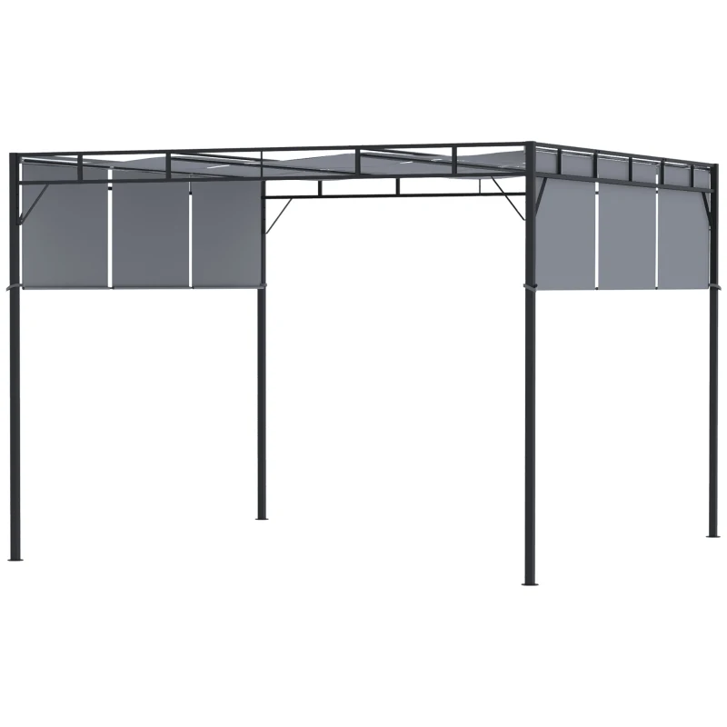 Outsunny 10' x 10' Retractable Pergola Canopy, Patio Gazebo Sun Shelter with Steel Frame for Garden, Lawn, Backyard and Deck, Dark Grey