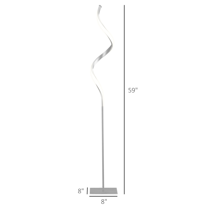 HOMCOM Modern Spiral Floor Lamp, LED Standing Lamp Warm White with Square Base and Foot Switch for Living Room, Bedroom, Set of 2, Silver