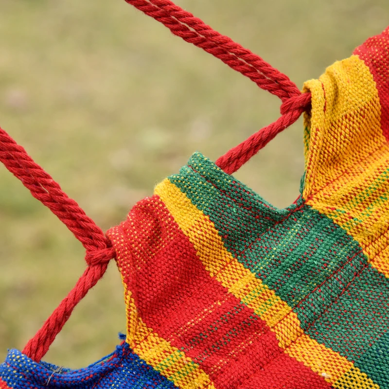 Outsunny Brazilian Style Hammock Extra Large Cotton Hanging Camping Bed with Carrying Bag, for Patio Backyard Poolside, Rainbow Stripe