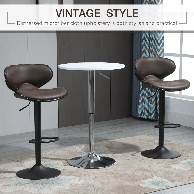 HOMCOM Adjustable Bar Stools Set of 2, Swivel Counter Height Barstools, Leathaire Upholstered Kitchen Island Stools with Back, Footrest and Steel Base, Espresso