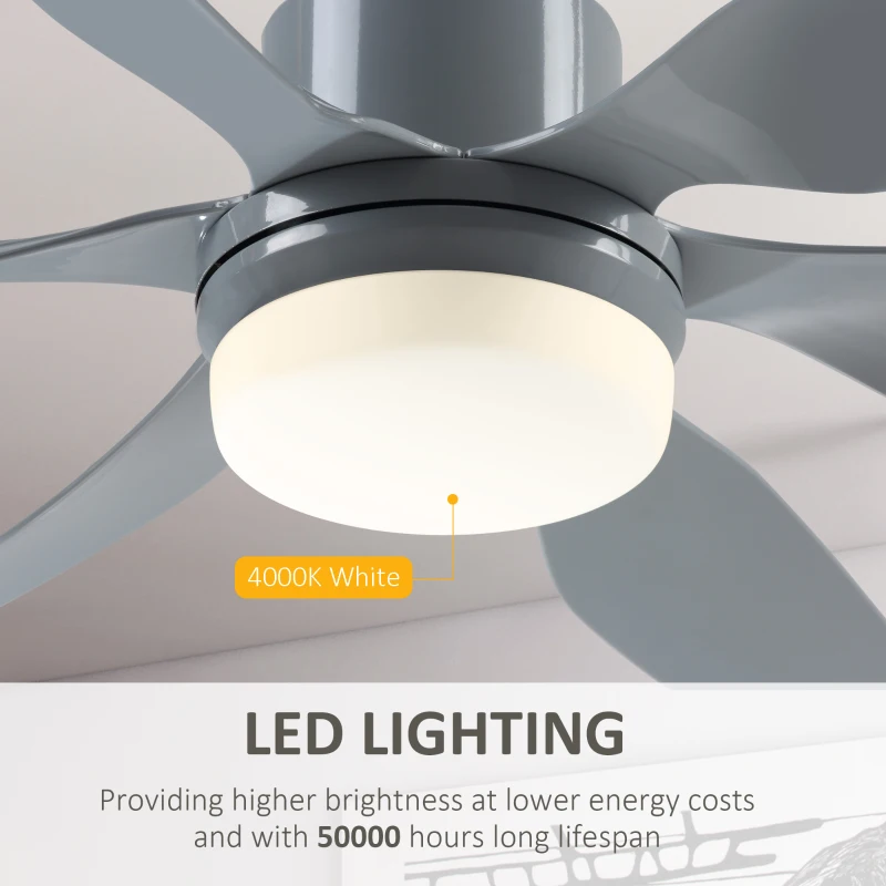 HOMCOM 52" Reversible Indoor Ceiling Fan with Light, Modern Mount LED Lighting Fan with Remote Control, for Bedroom, and Living Room, Gray