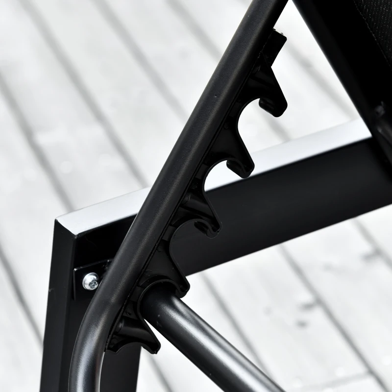 Outsunny Outdoor Chaise Lounge with Wheels, Five Position Recliner for Sunbathing, Suntanning, Steel Frame, Breathable Fabric for Beach, Yard, Patio, Black