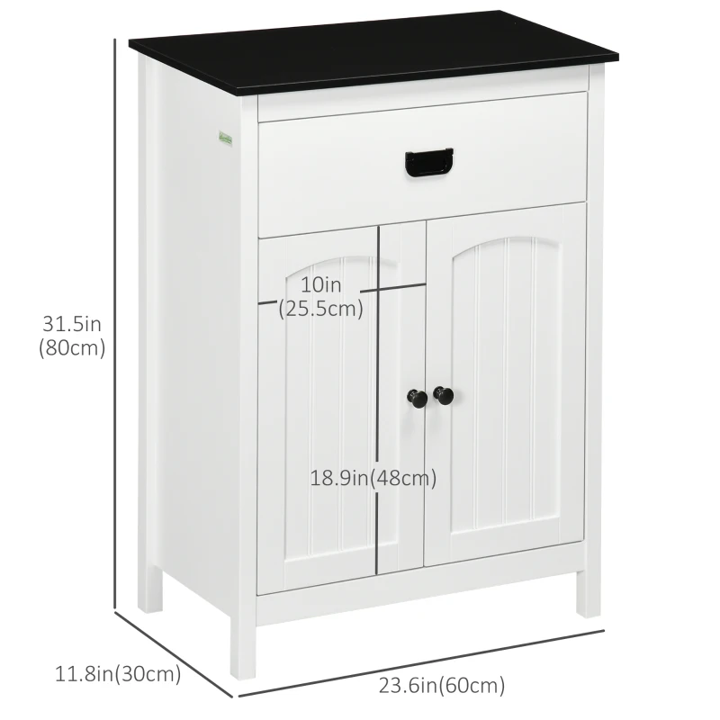 kleankin Bathroom Cabinet with Drawer, Freestanding Storage Organizer with Double Doors, Adjustable Shelf White