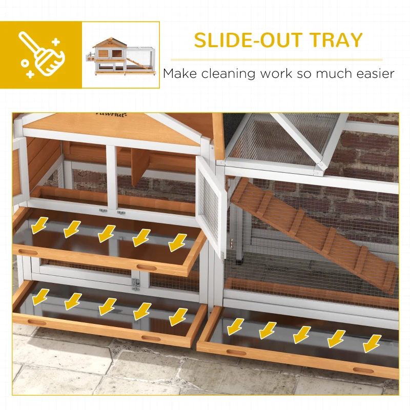 PawHut 65" Wooden Rabbit Hutch, Pet Playpen with Openable Roof, Storage Box, for Rabbits and Small Animals, Yellow