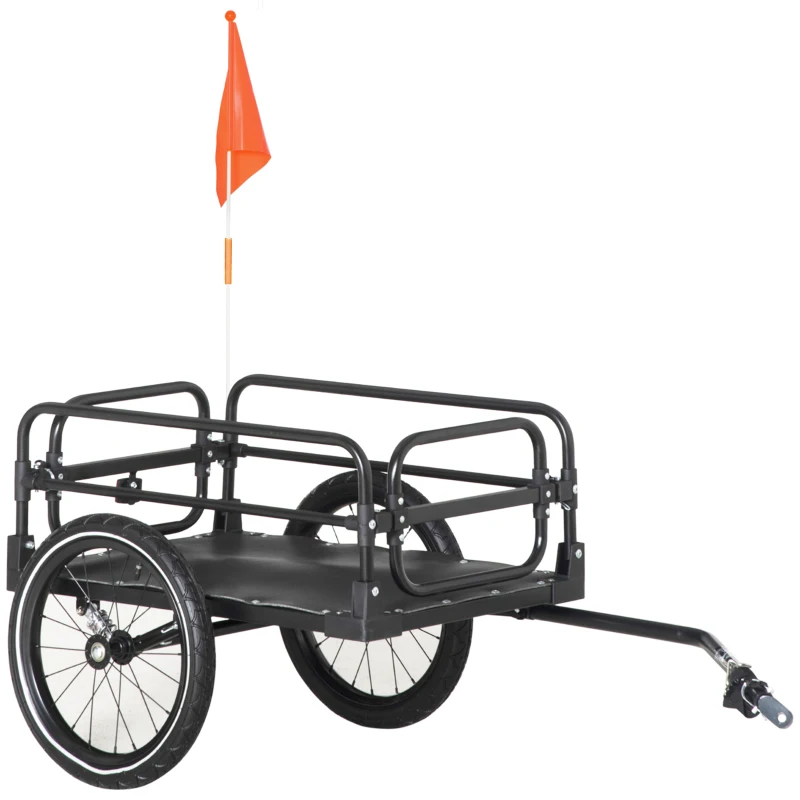 Aosom Bike Trailer, Bicycle Cargo Carrier with Suspension, Triple Safety Features, 16" Wheels, Hitch, Steel Frame, Black