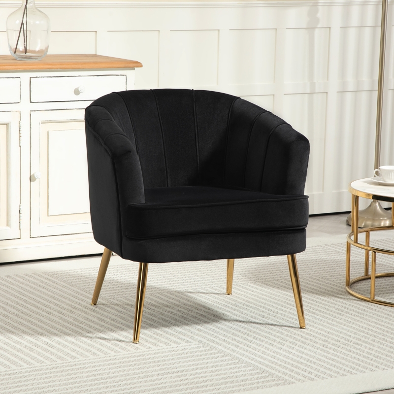 HOMCOM Fabric Armchair, Modern Accent Chair with Gold Metal Legs