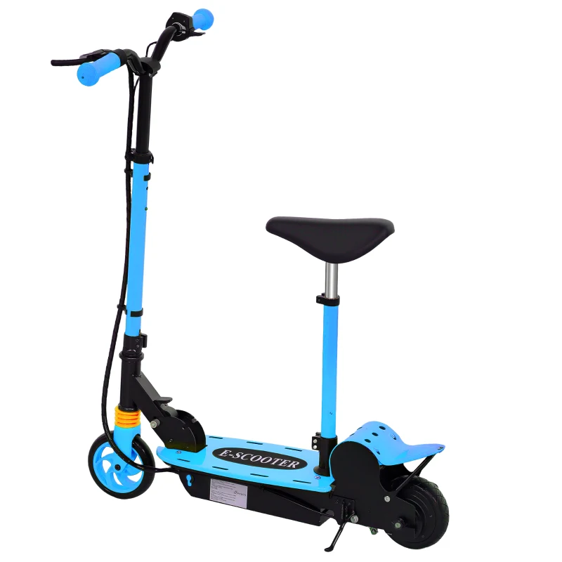 Soozier Foldable Electric Scooter for Kids Ages 6-14, with Seat and 2 Adjustable Heights, Max 6km Range & 12km/h, Blue