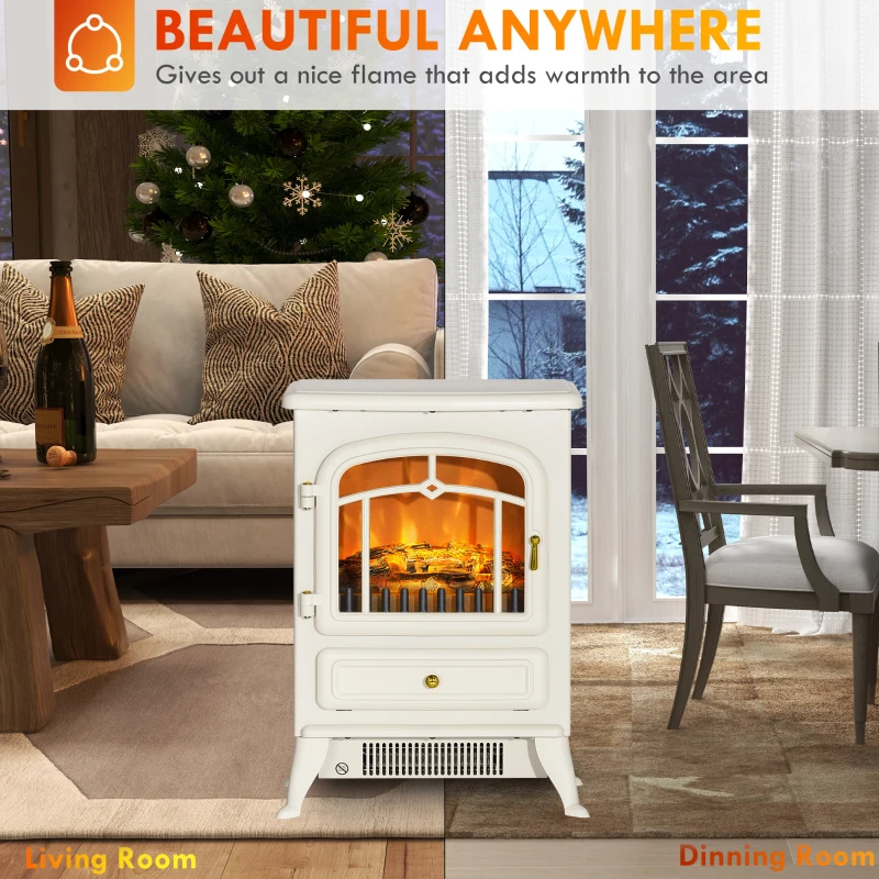 HOMCOM Fireplace Stove, Electric Fireplace Heater with Realistic LED Flames and Logs, 725W/1450W, Beige
