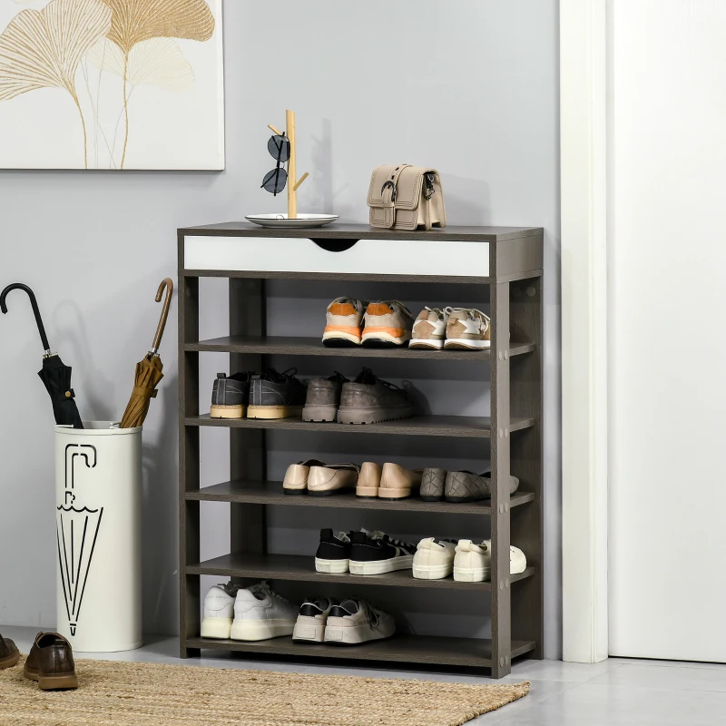 HOMCOM Shoe Rack, Free Standing Shoe Cabinet with Drawer and 5-tier Storage Shelf, Shoe Storage Organizer for Entryway, Grey