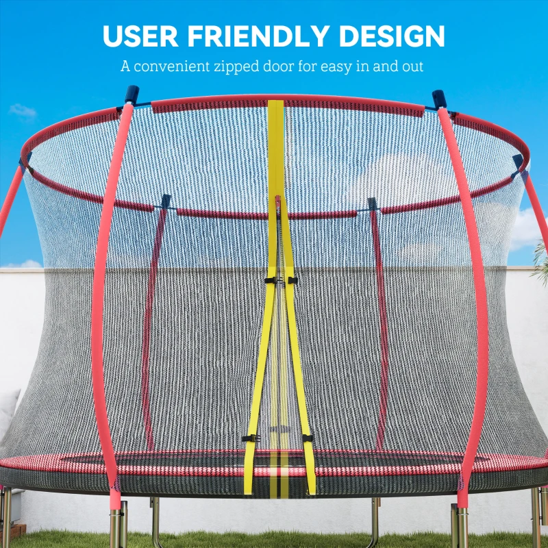 Soozier 10ft Outdoor Trampoline with Net Enclosure, Curved Poles and Safety Pad, ASTM Approved, Red