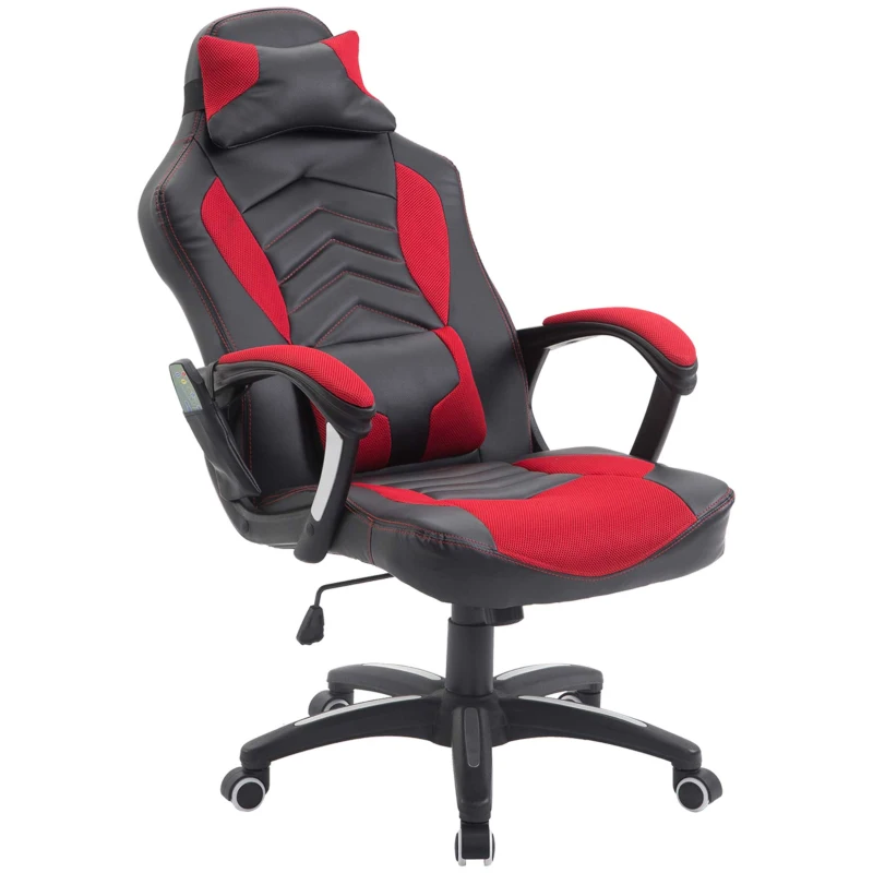HOMCOM 6 Vibrating Point Massage Computer Gaming Chair 5 Modes, Racing Style Heated Desk Chair Swivel Rolling Chair with Headrest, Red / Black