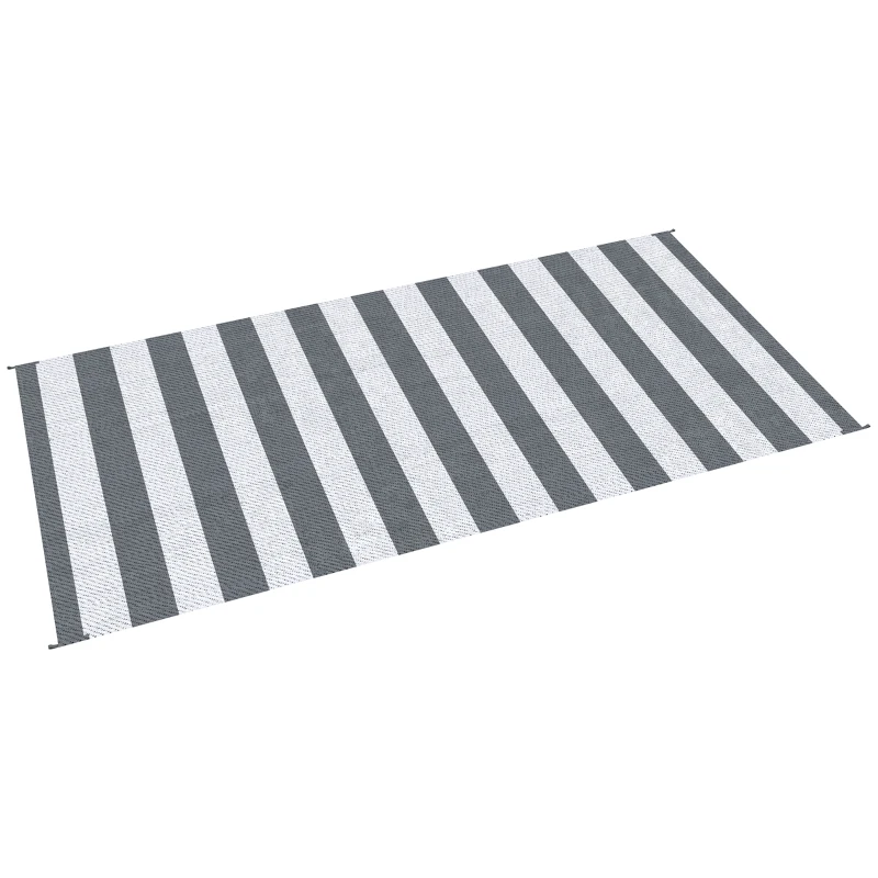 Outsunny Reversible Outdoor RV Rug, Patio Floor Mat, 9' x 18' Plastic Straw Rug for Backyard, Deck, Beach, Camping, Grey & White