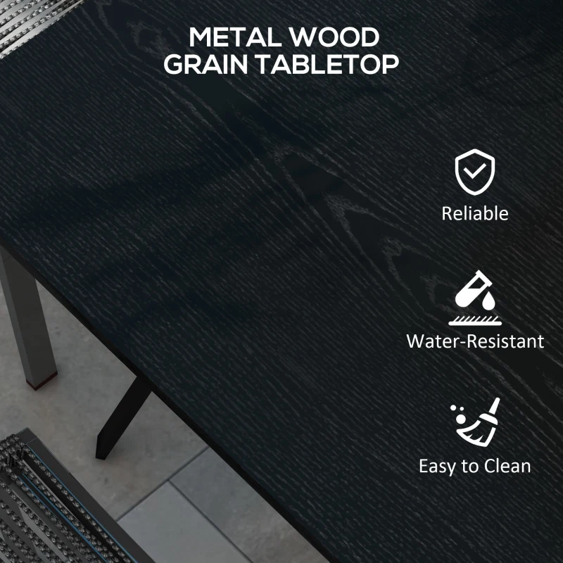 Outsunny Rectangle Patio Dining Table for 4 People with Steel Legs, Metal Tabletop for Garden, Backyard, Lawn, Balcony, Black